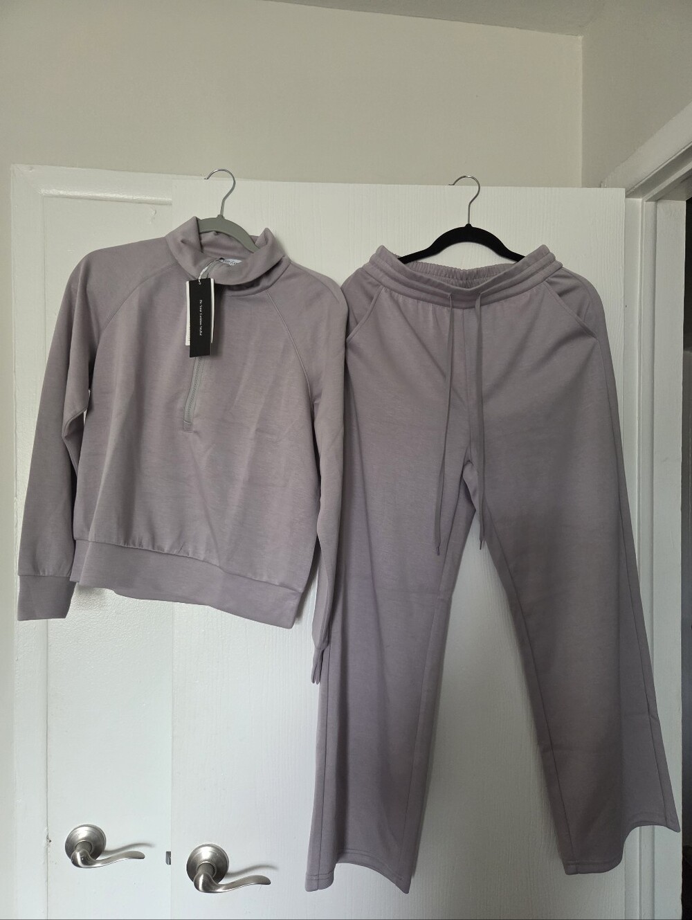 Women's Lavender Half-Zip Pullover & Wide-Leg Joggers Set